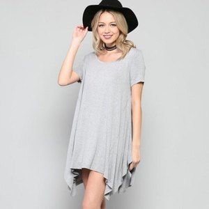 By Together Small Crewneck Top Gray Rayon Reverse Stitch Shark Tail Cap Sleeve